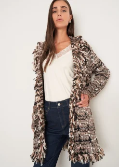 Camomilla Milano Cardigan-Cardigan Cardi in tweed effetto chenille