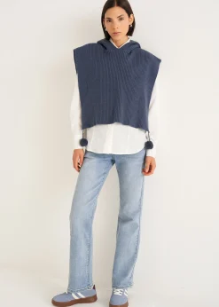Camomilla Milano Maglie-Mantella Mora con cappuccio e pon pon